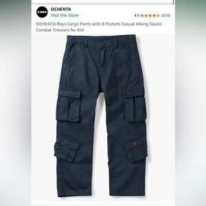 OCHENTA Navy Blue Boys 7-8 Baggy Cargo 8 Pocket Pants